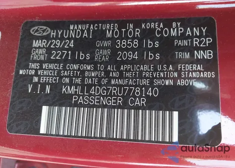 2024 Hyundai Elantra Se from USA, damaged, VIN KMHLL4DG7RU778140